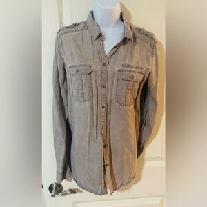 Express Gray/Brown Button-Up Shirt